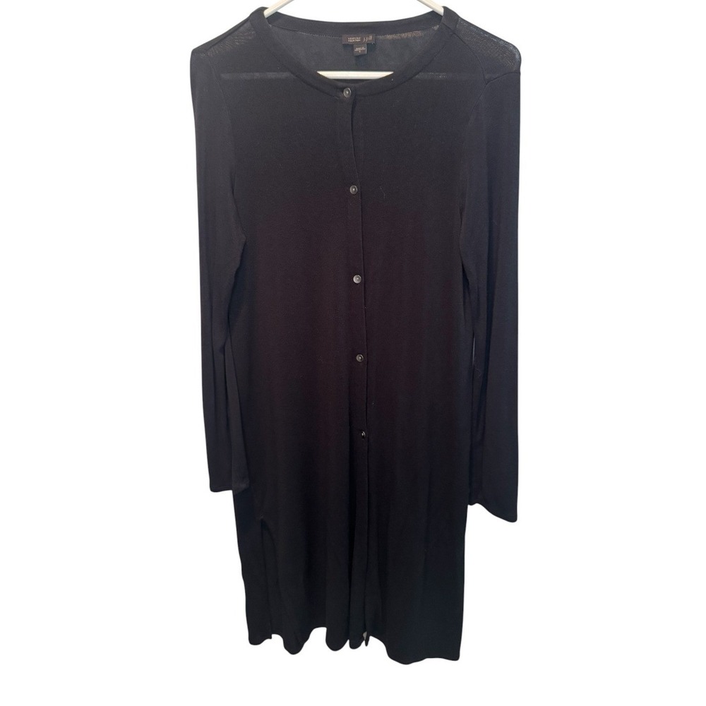 J. Jill Wearever Womens Black Longline Button Front Duster Cardigan S Minimalist